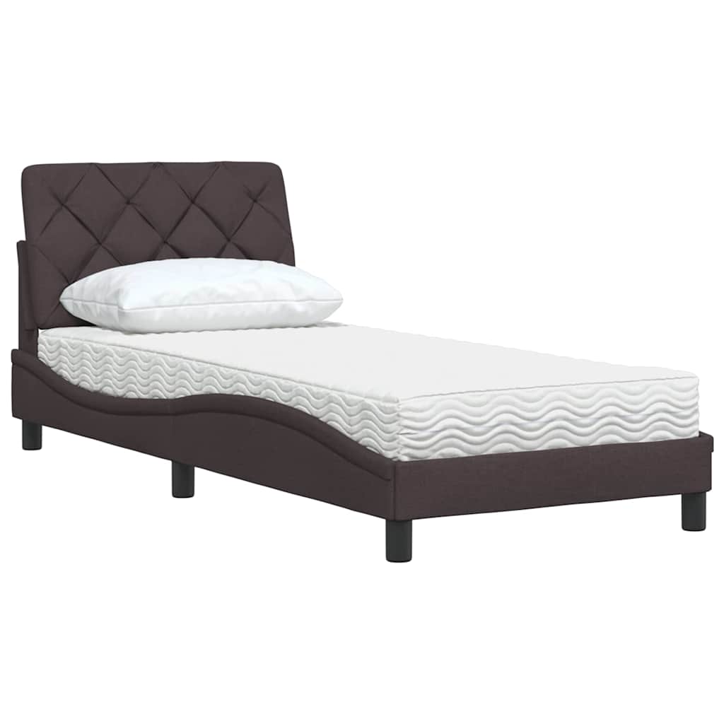 Lit avec matelas marron foncé 90x200 cm tissu - XIOS