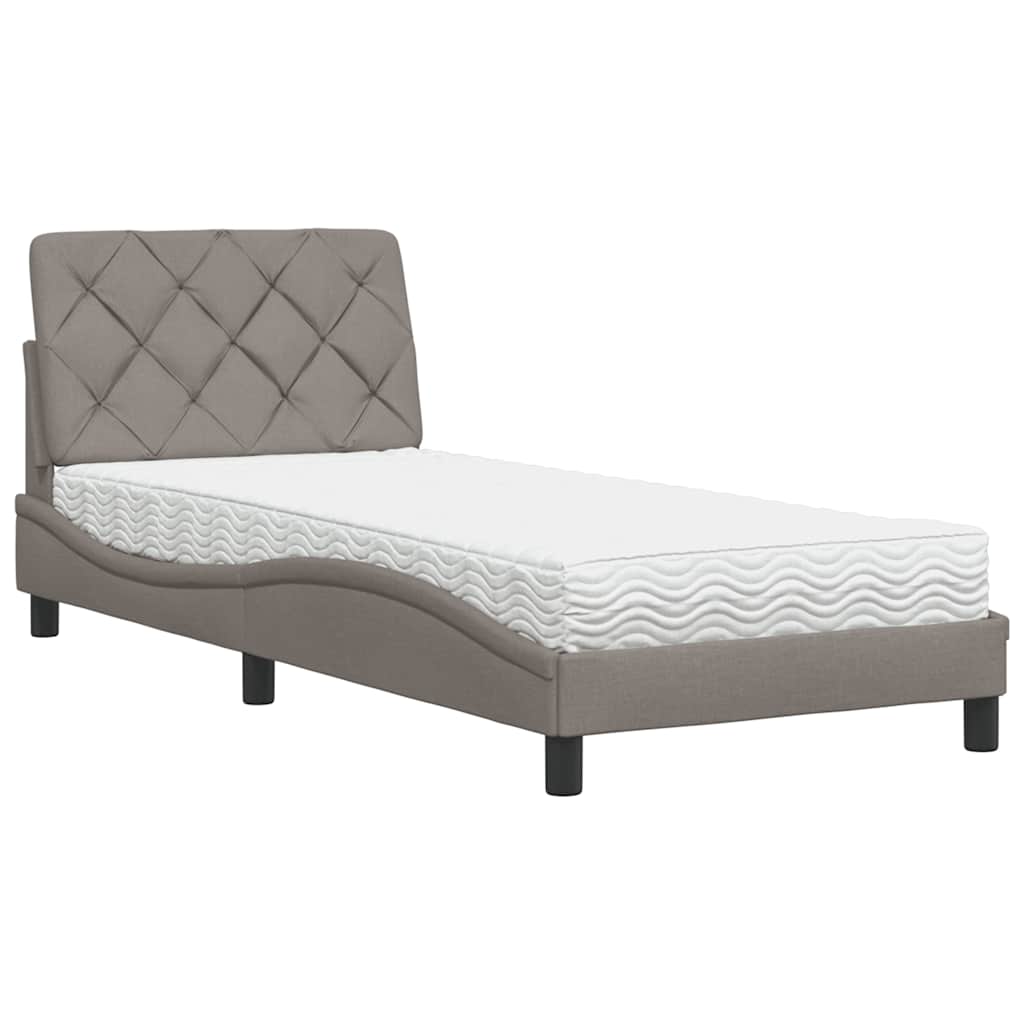 Lit avec matelas taupe 90x200 cm tissu - XIOS