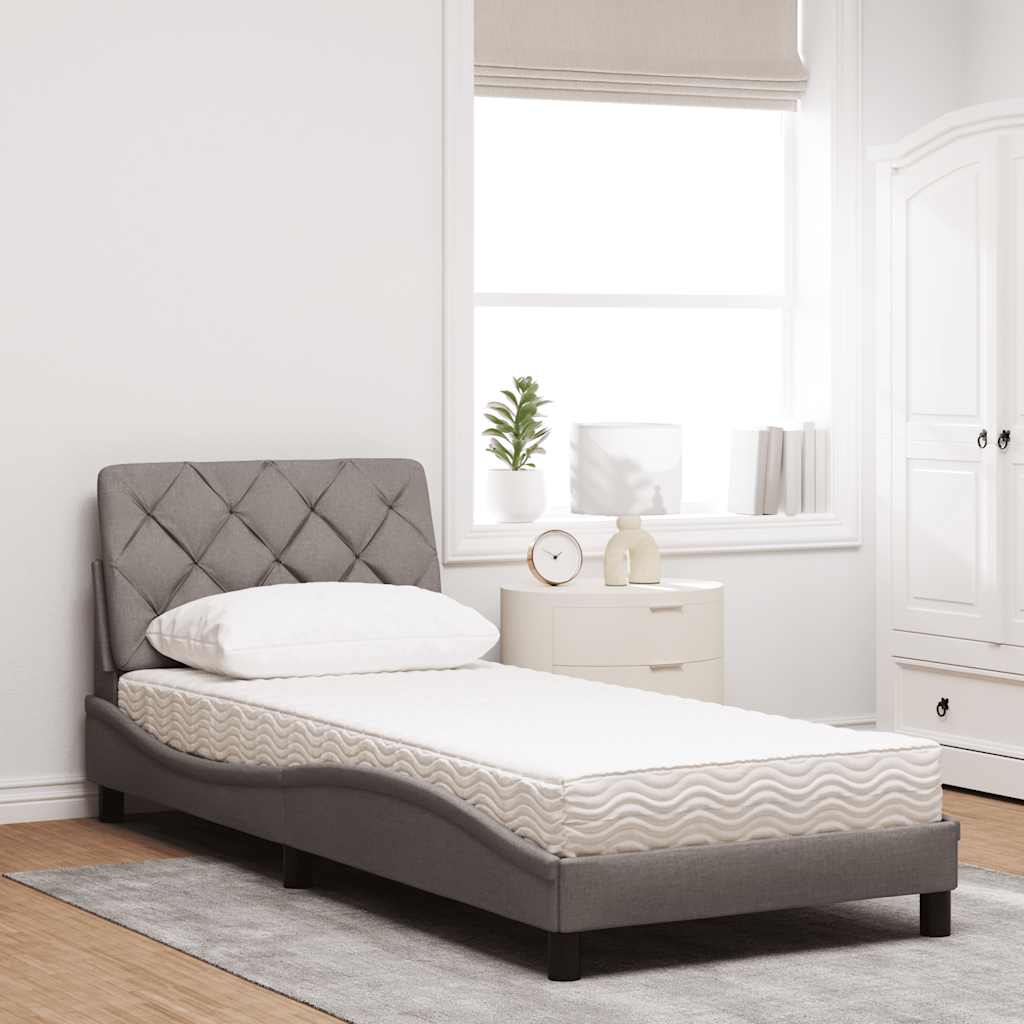 Lit avec matelas taupe 90x200 cm tissu - XIOS