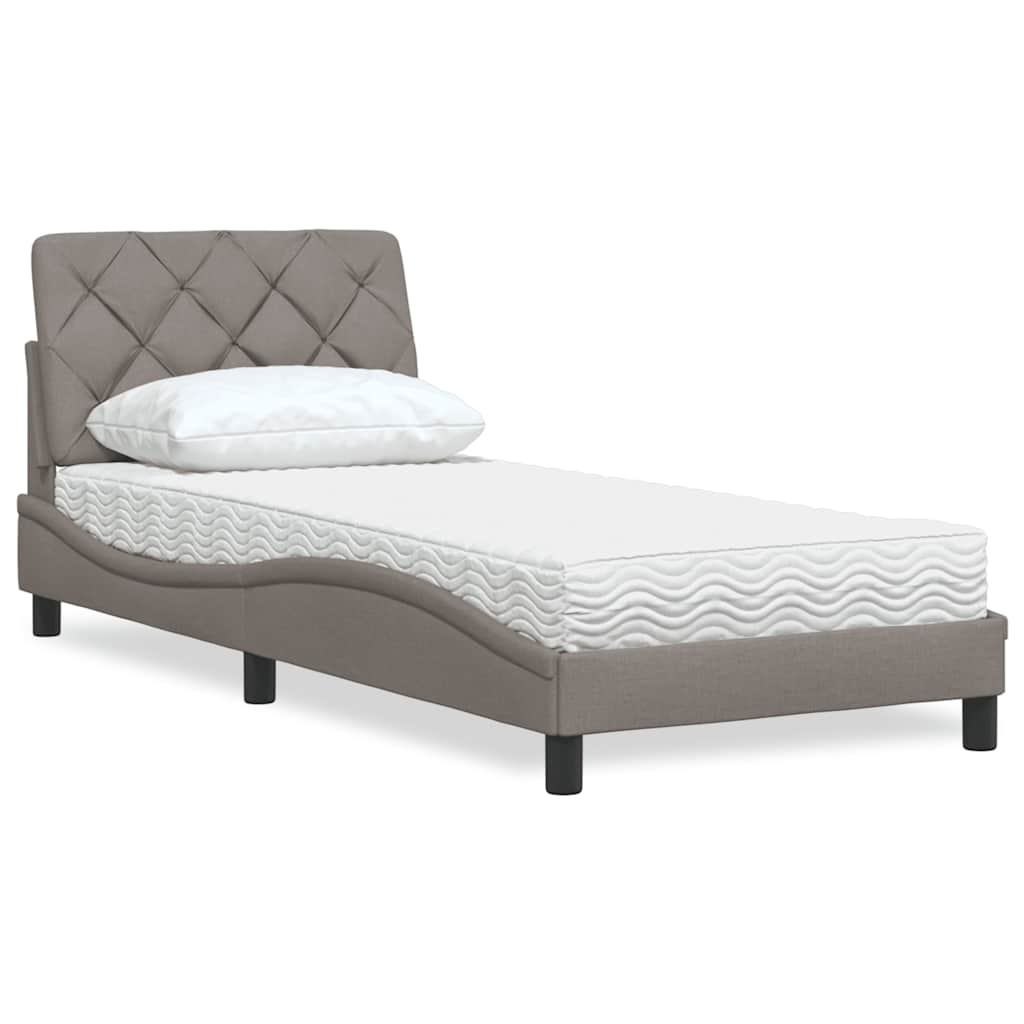 Lit avec matelas taupe 90x200 cm tissu - XIOS