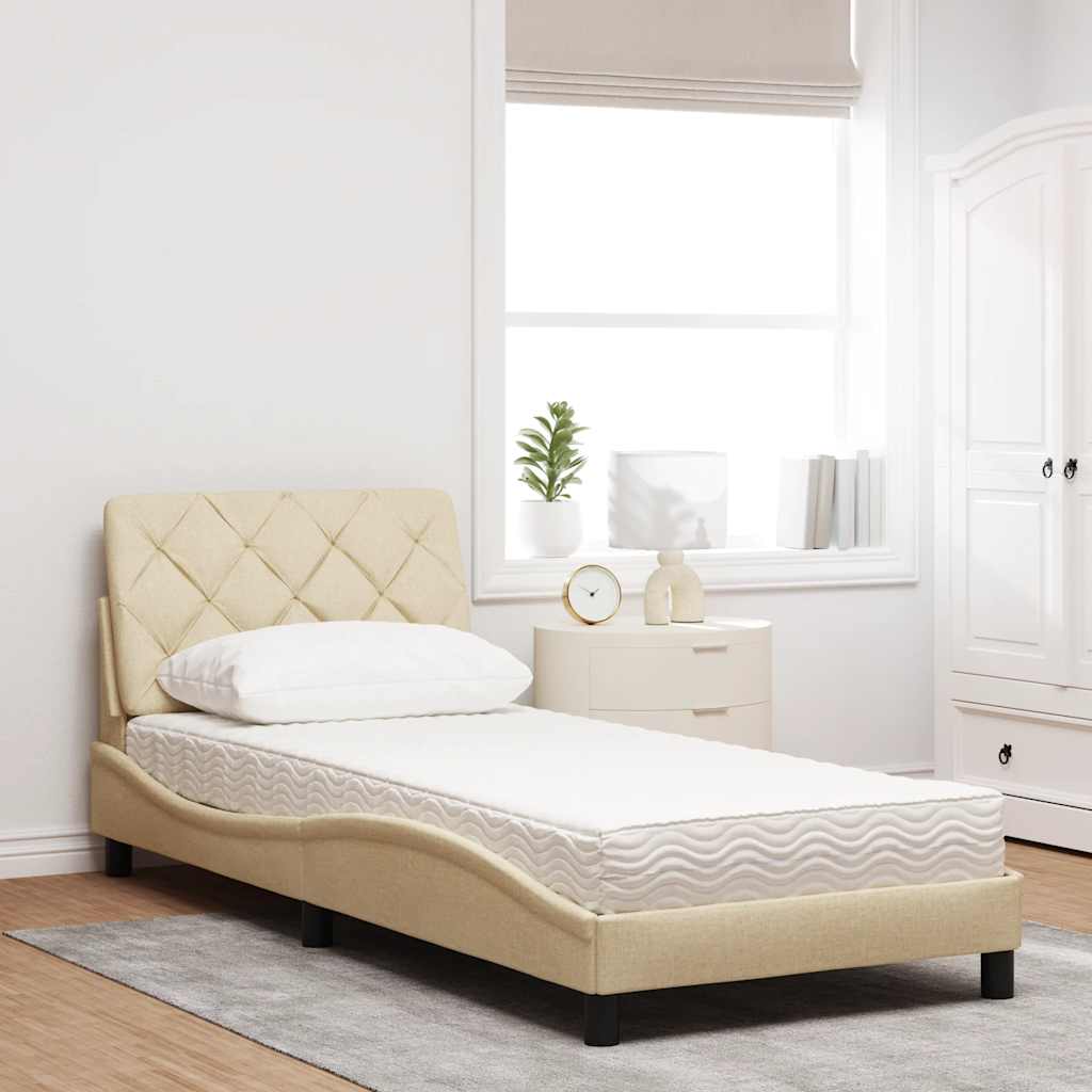 Lit avec matelas crème 90x200 cm tissu