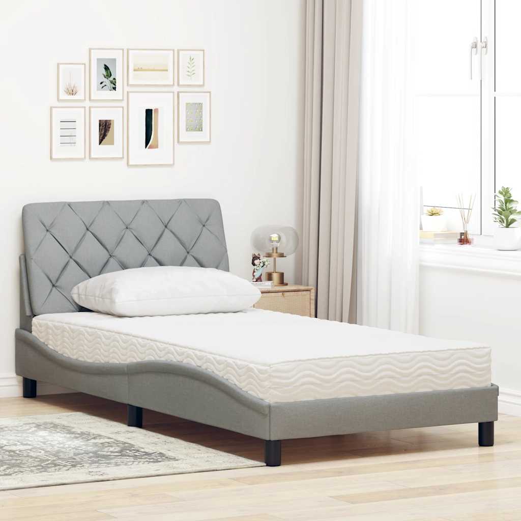 Lit avec matelas gris clair 100x200 cm tissu - XIOS