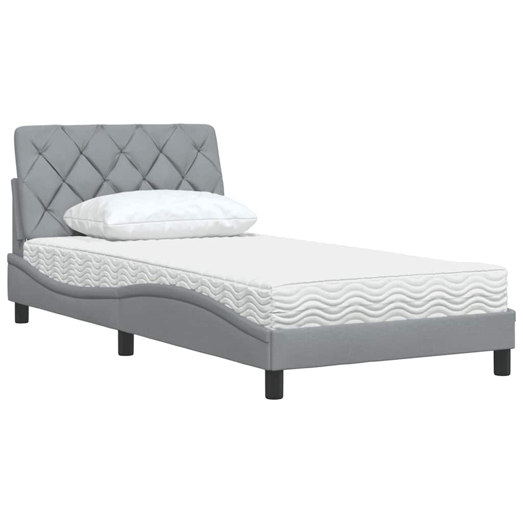 Lit avec matelas gris clair 100x200 cm tissu - XIOS
