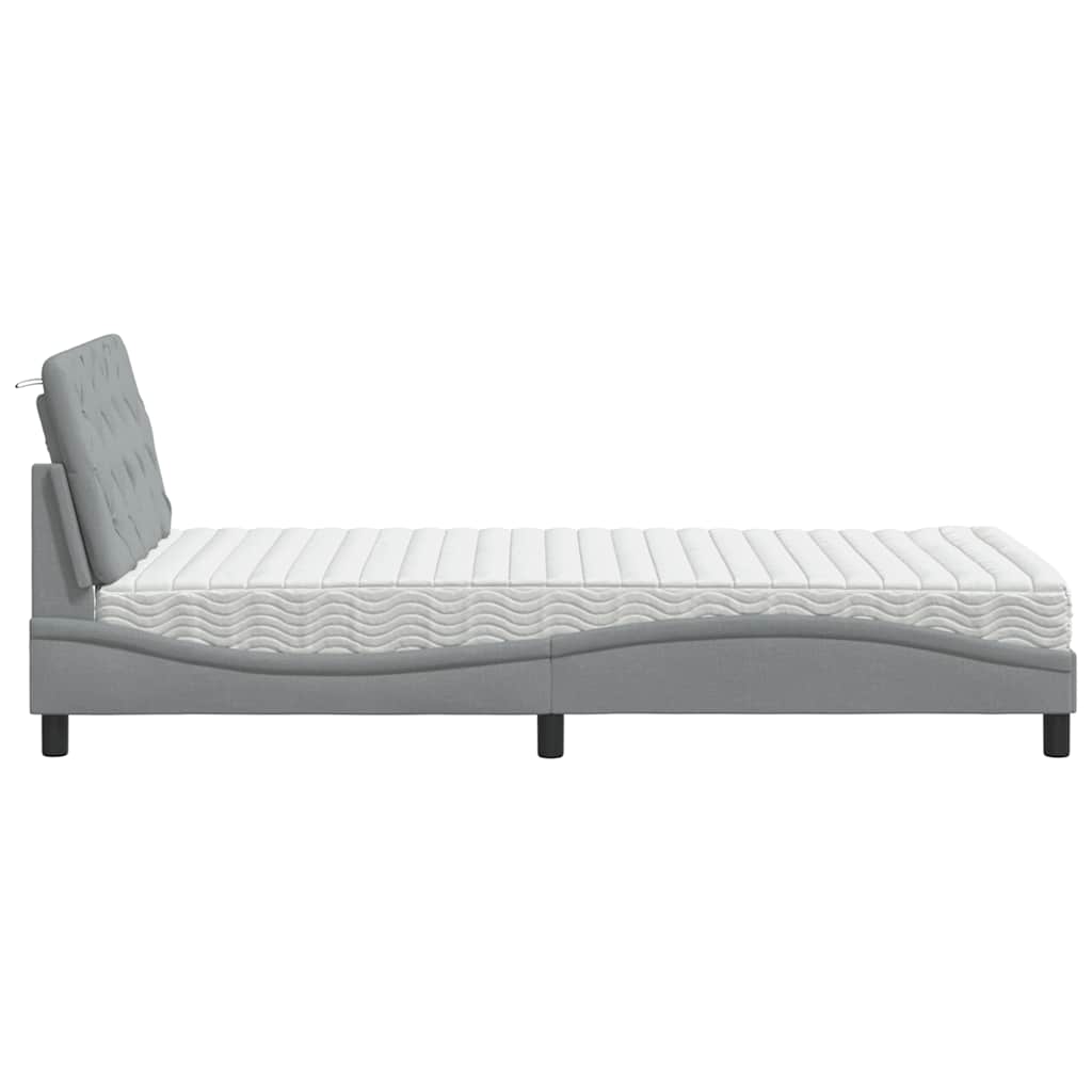 Lit avec matelas gris clair 100x200 cm tissu - XIOS