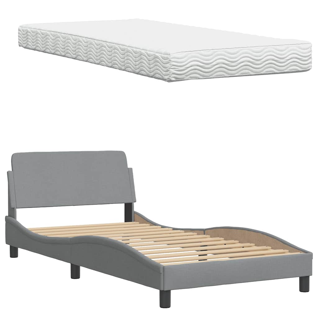 Lit avec matelas gris clair 100x200 cm tissu - XIOS
