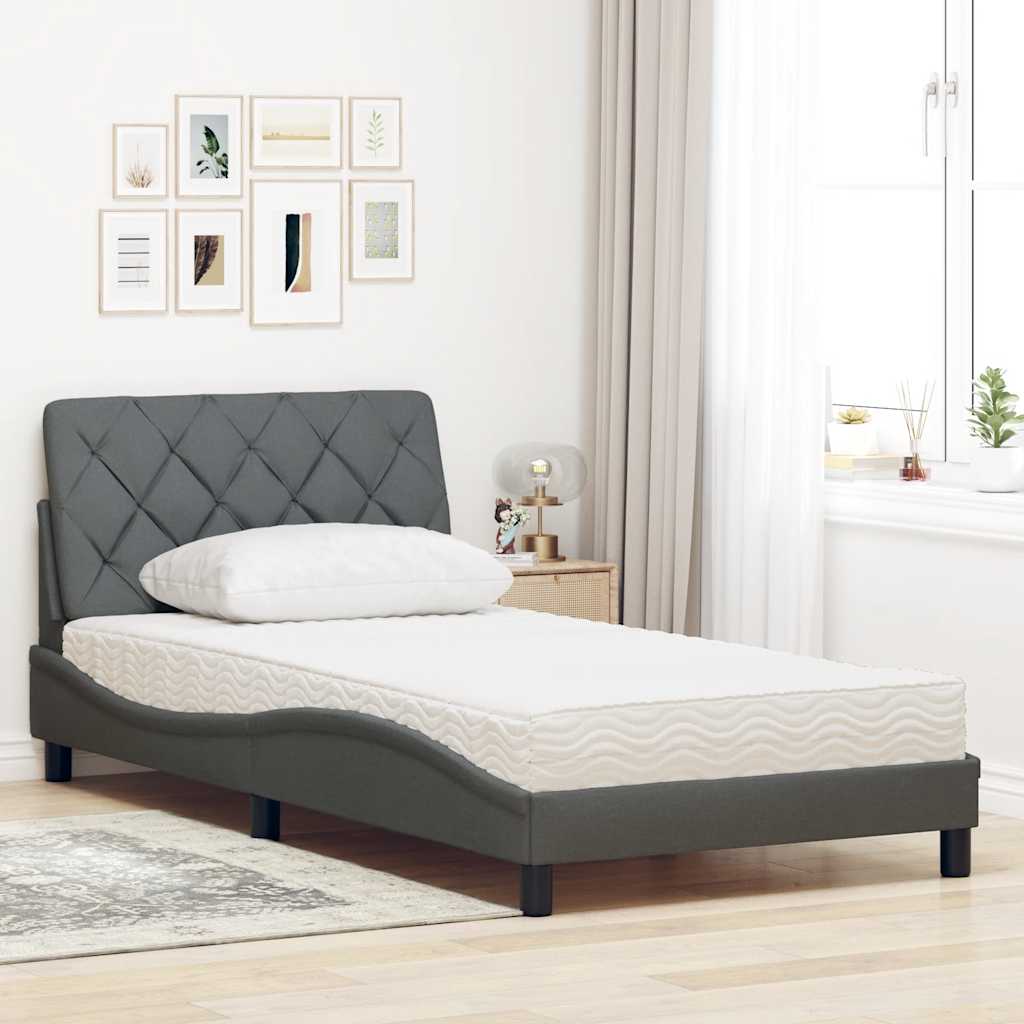 Lit avec matelas gris foncé 100x200 cm tissu - XIOS