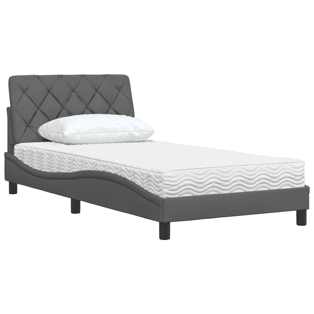 Lit avec matelas gris foncé 100x200 cm tissu - XIOS