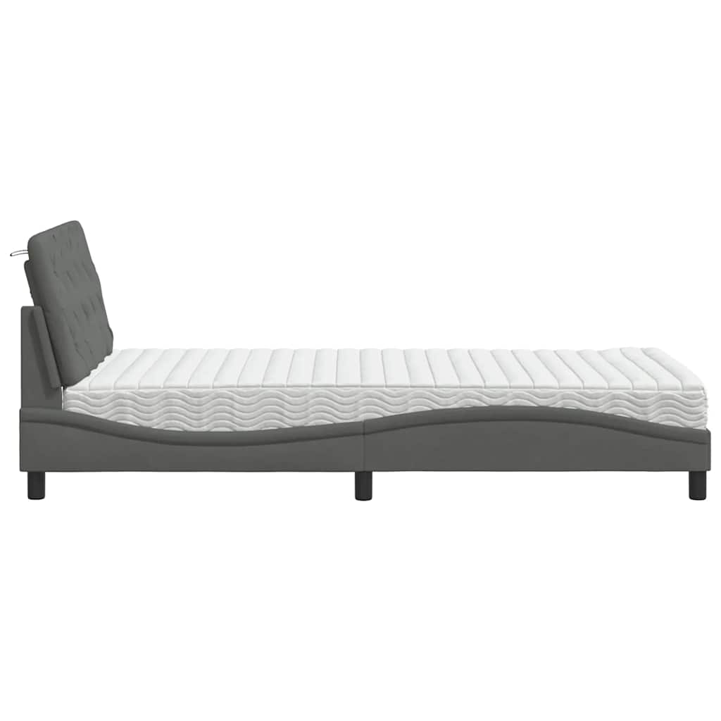 Lit avec matelas gris foncé 100x200 cm tissu - XIOS