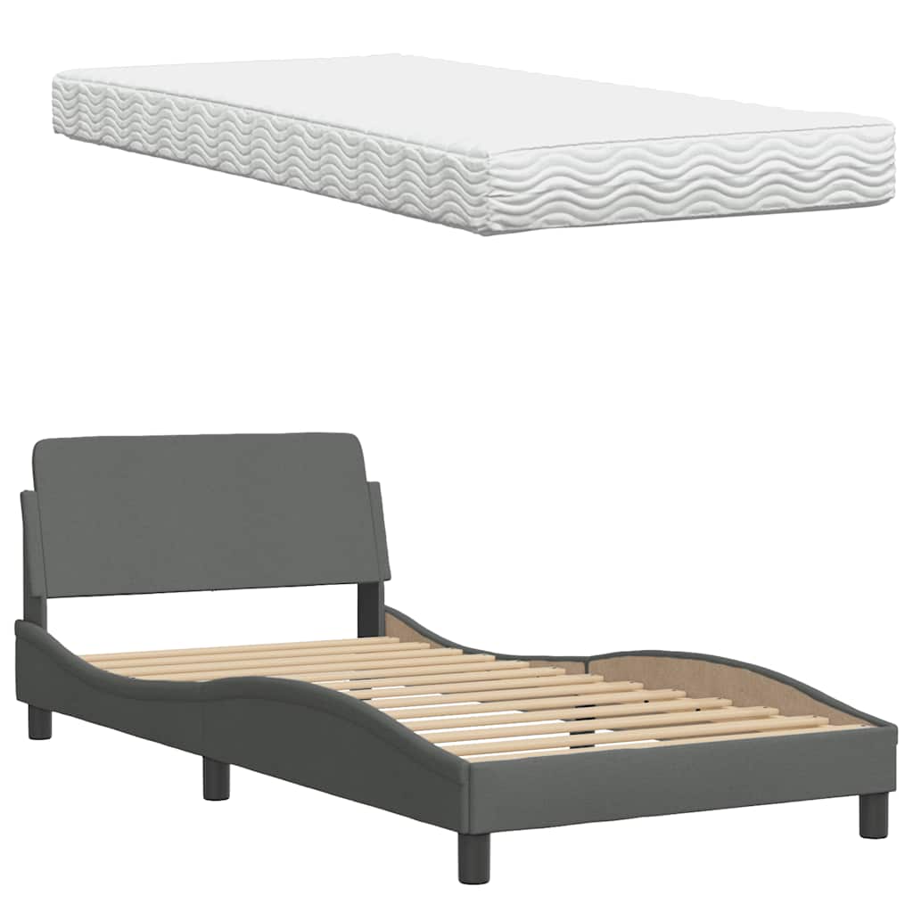 Lit avec matelas gris foncé 100x200 cm tissu - XIOS