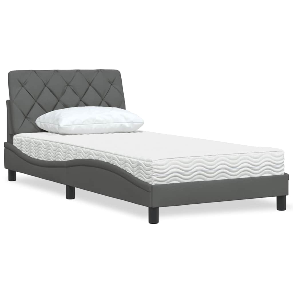 Lit avec matelas gris foncé 100x200 cm tissu - XIOS