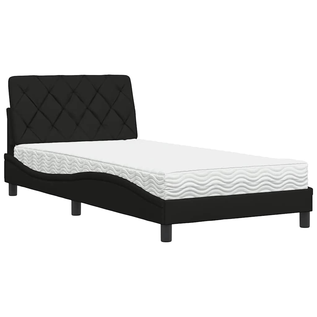 Lit avec matelas noir 100x200 cm tissu - XIOS