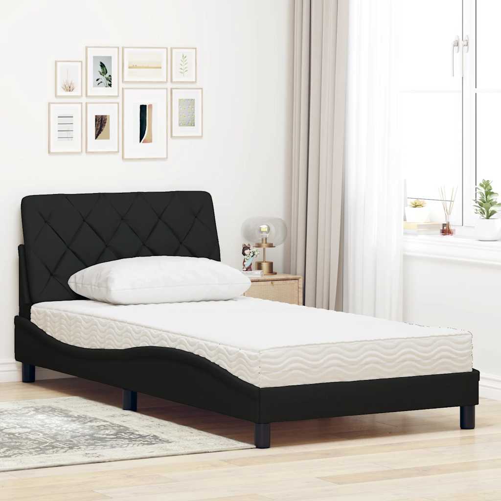 Lit avec matelas noir 100x200 cm tissu - XIOS