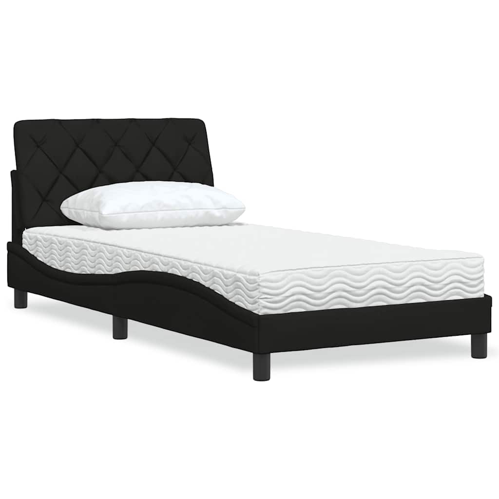 Lit avec matelas noir 100x200 cm tissu - XIOS