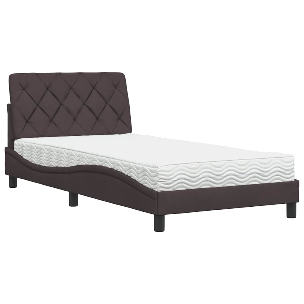 Lit avec matelas marron foncé 100x200 cm tissu