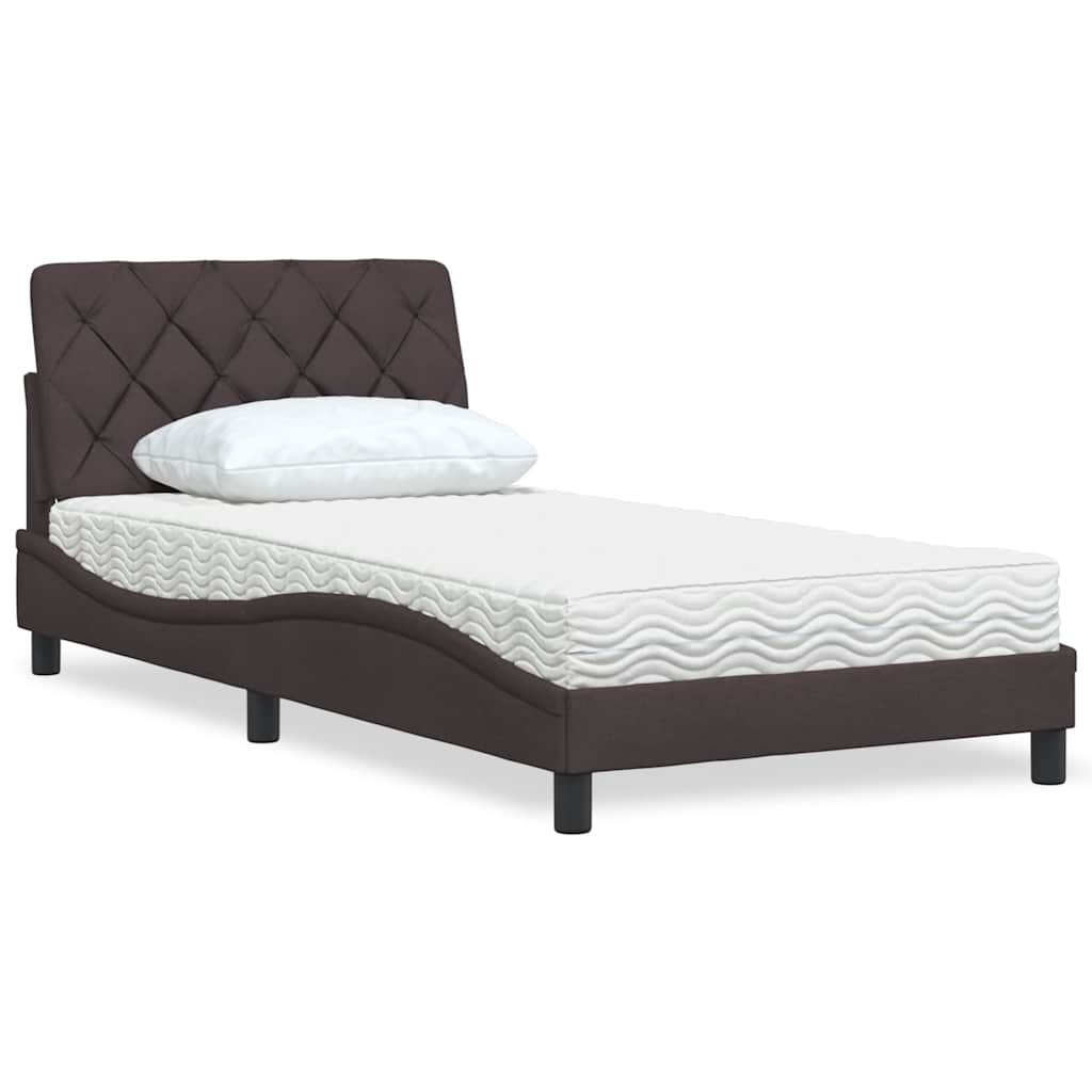 Lit avec matelas marron foncé 100x200 cm tissu
