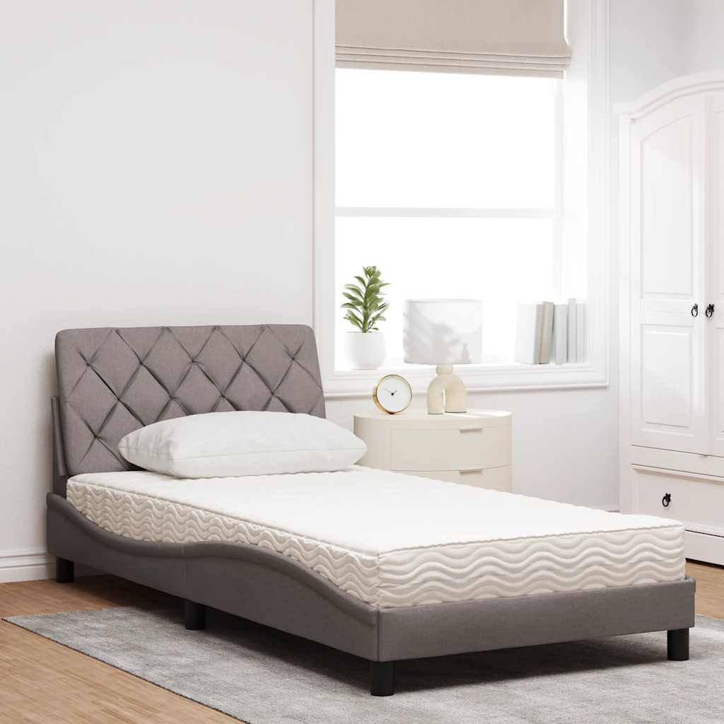 Lit avec matelas taupe 100x200 cm tissu