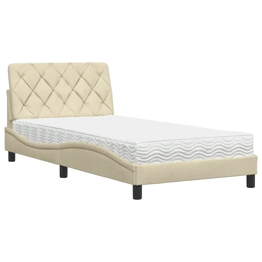 Lit avec matelas crème 100x200 cm tissu - XIOS