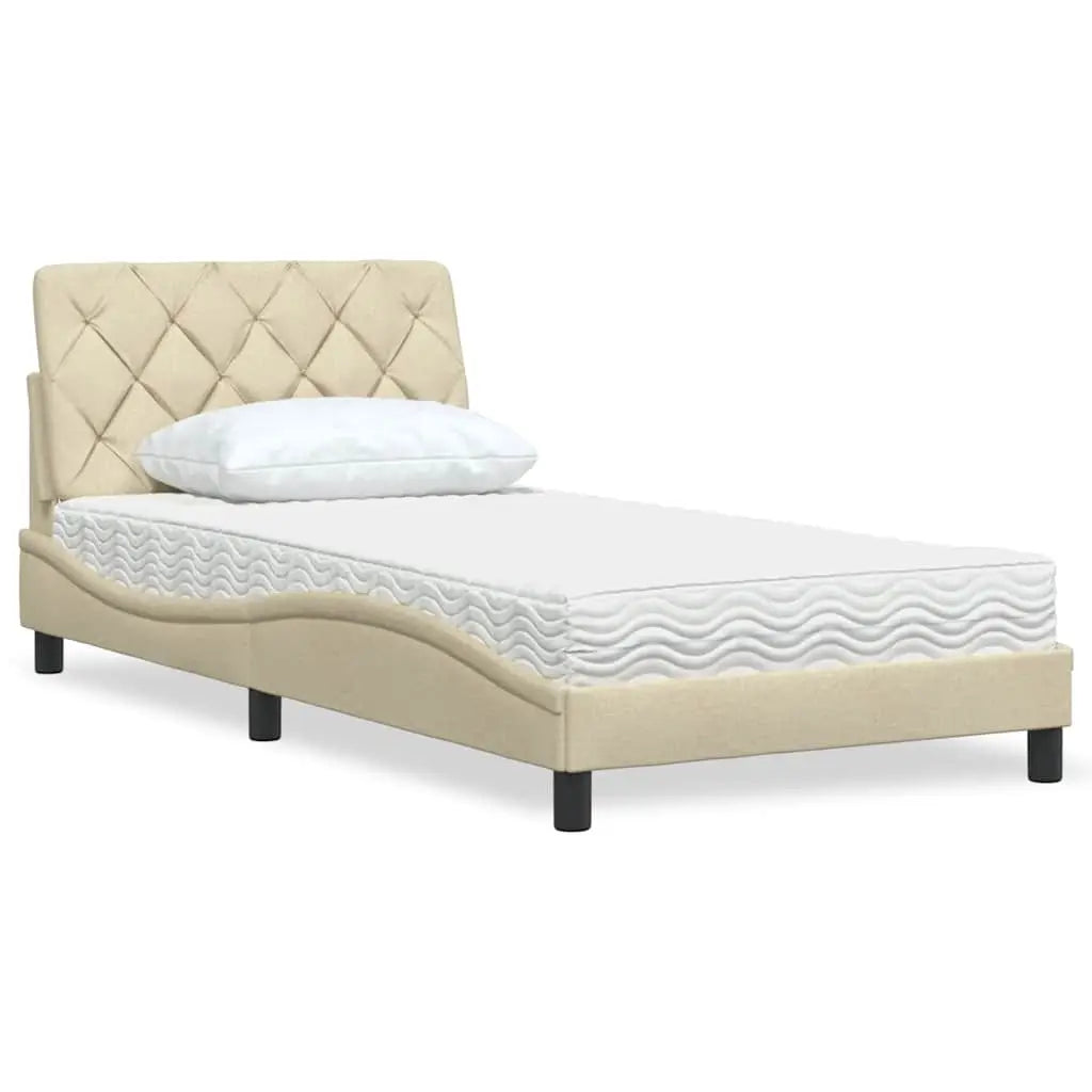 Lit avec matelas crème 100x200 cm tissu - XIOS