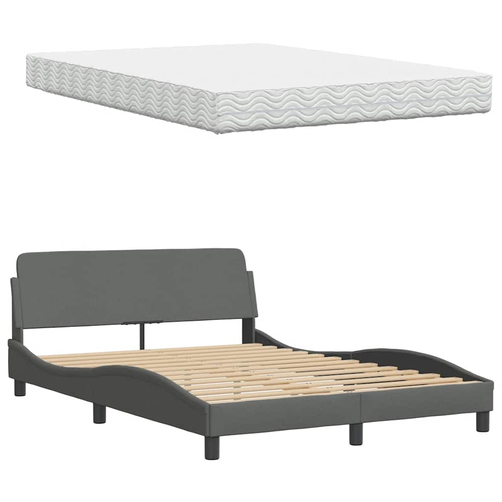 Lit avec matelas gris foncé 120x200 cm tissu - XIOS