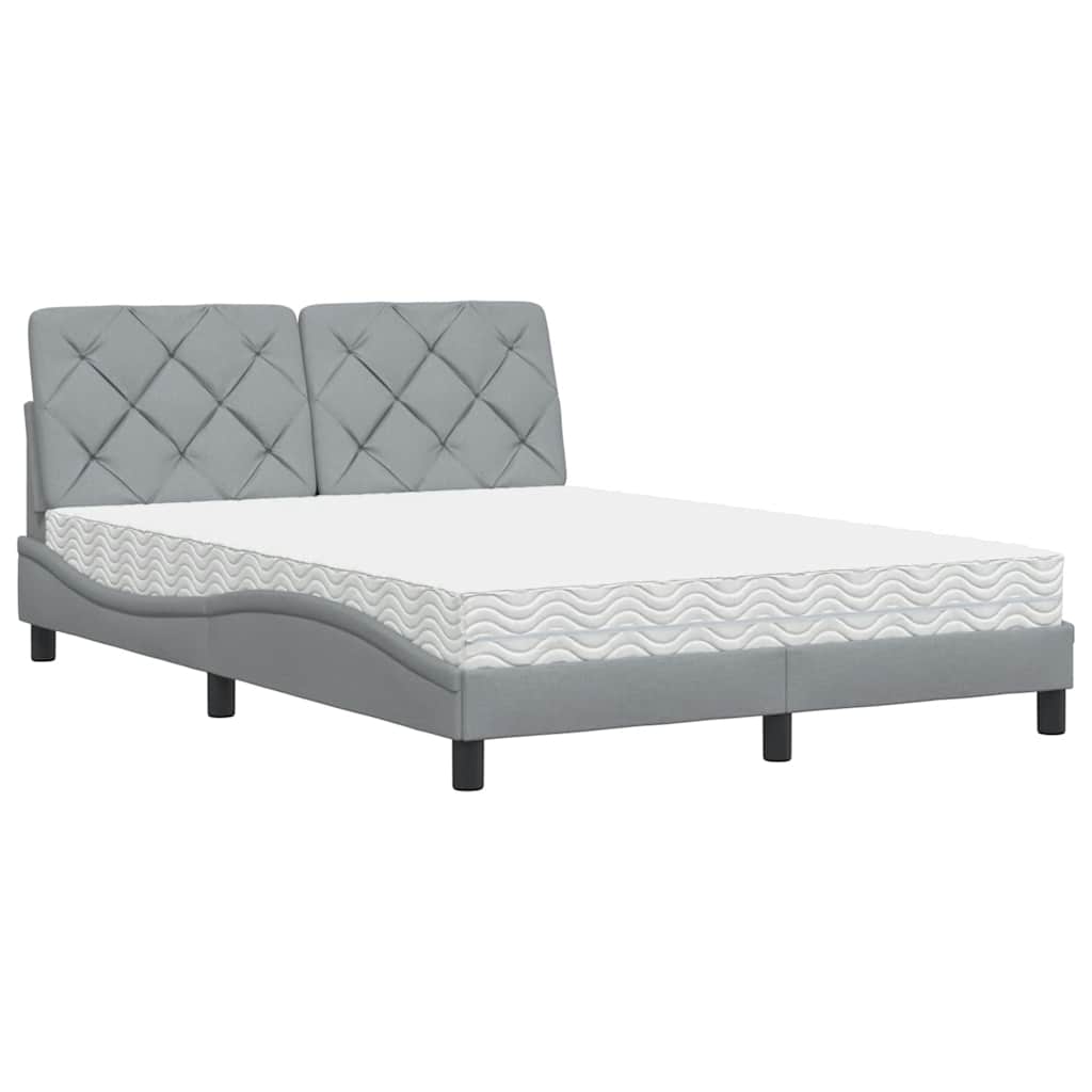 Lit avec matelas gris clair 140x190 cm tissu - XIOS