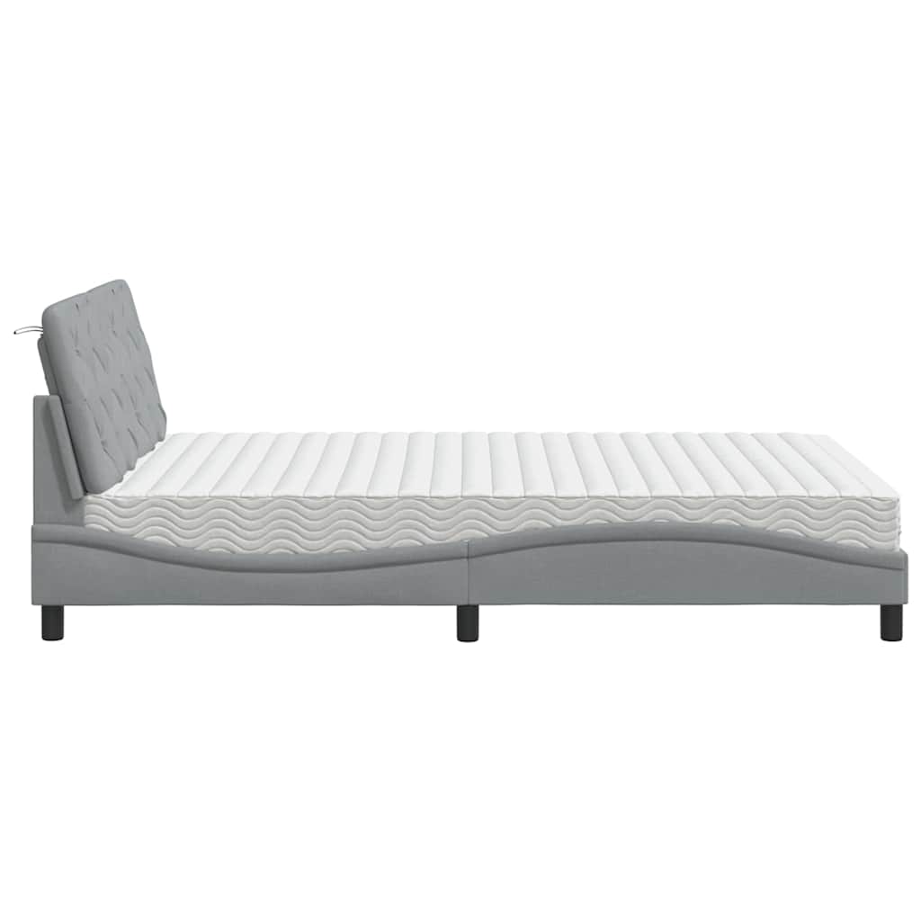 Lit avec matelas gris clair 140x190 cm tissu - XIOS