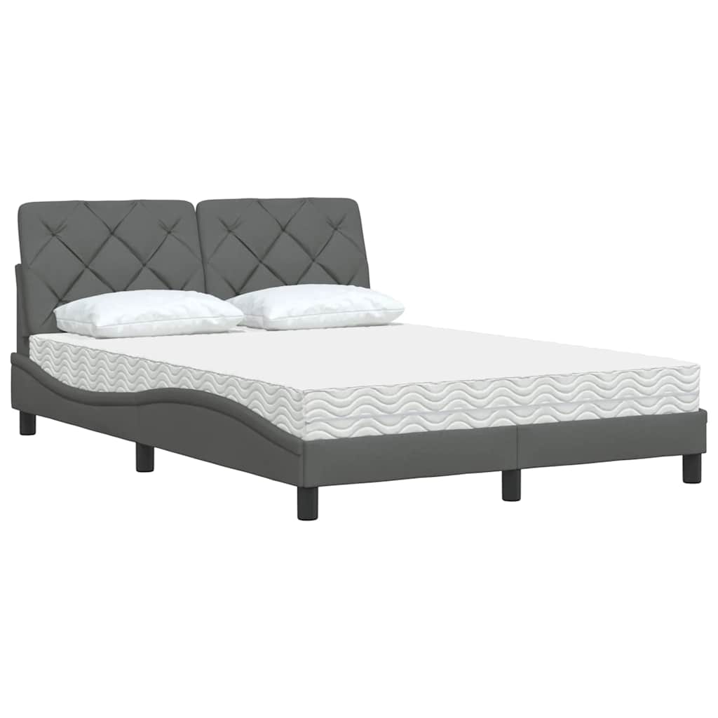 Lit avec matelas gris foncé 140x190 cm tissu - XIOS