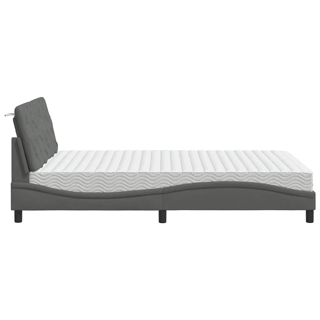 Lit avec matelas gris foncé 140x190 cm tissu - XIOS