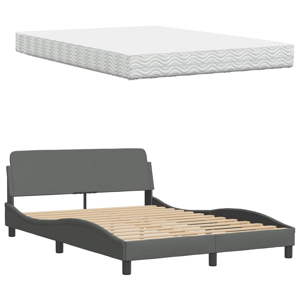 Lit avec matelas gris foncé 140x190 cm tissu - XIOS