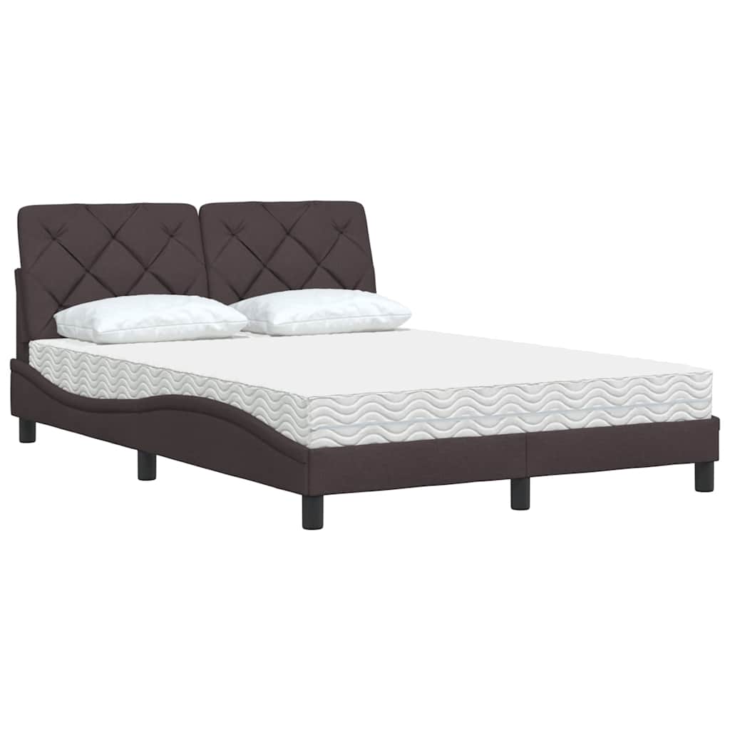 Lit avec matelas marron foncé 140x190 cm tissu - XIOS