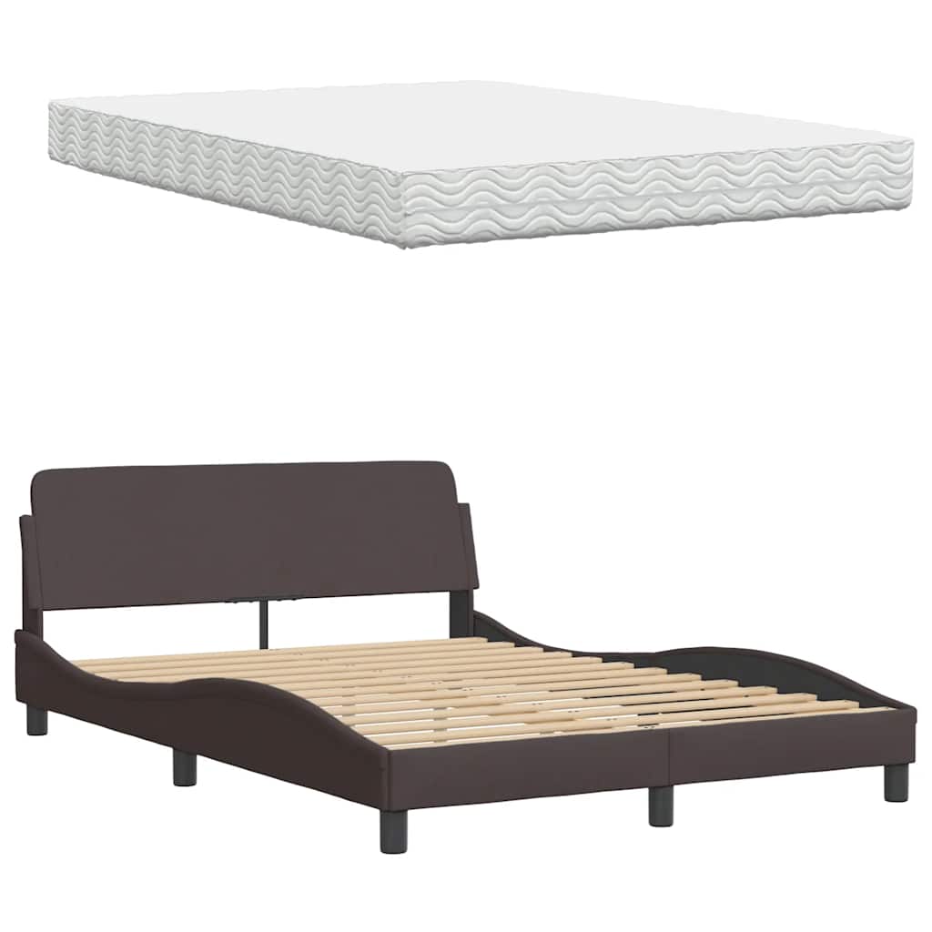 Lit avec matelas marron foncé 140x190 cm tissu - XIOS