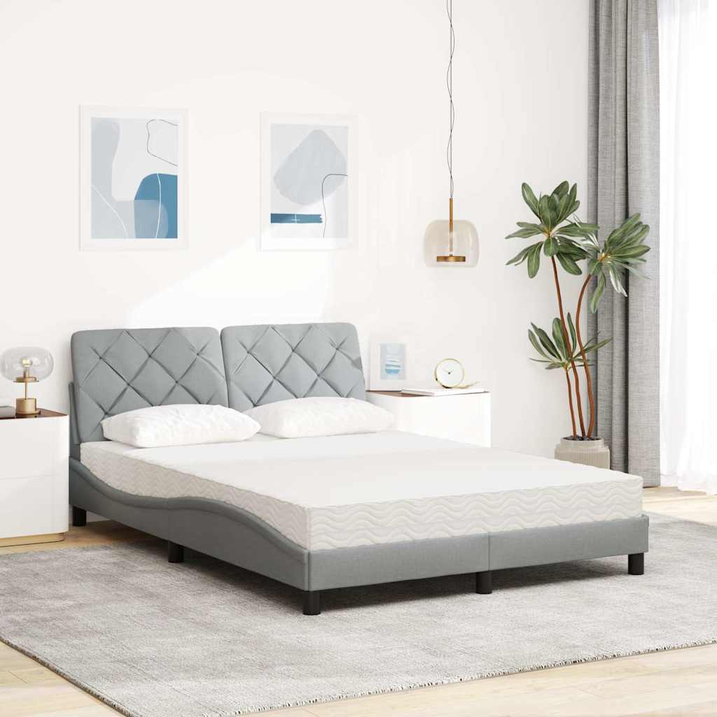Lit avec matelas gris clair 140x200 cm tissu - XIOS