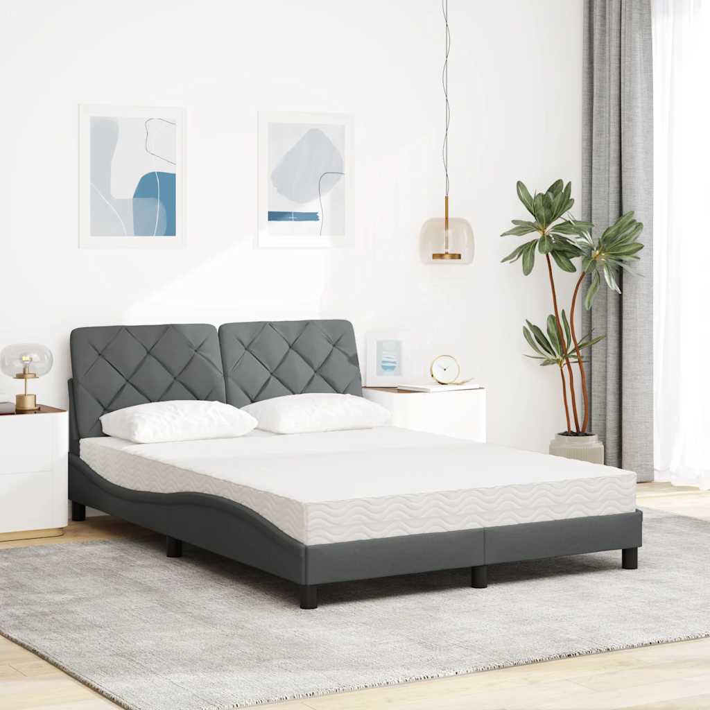 Lit avec matelas gris foncé 140x200 cm tissu - XIOS