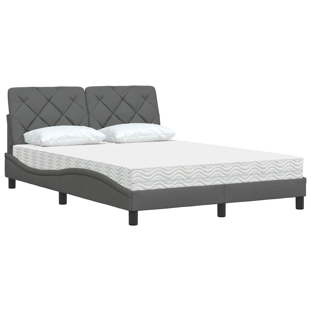 Lit avec matelas gris foncé 140x200 cm tissu - XIOS