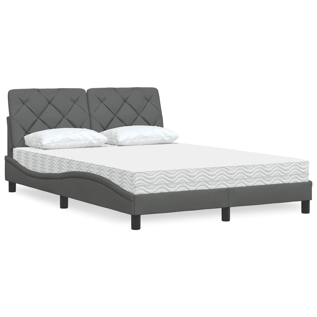 Lit avec matelas gris foncé 140x200 cm tissu - XIOS