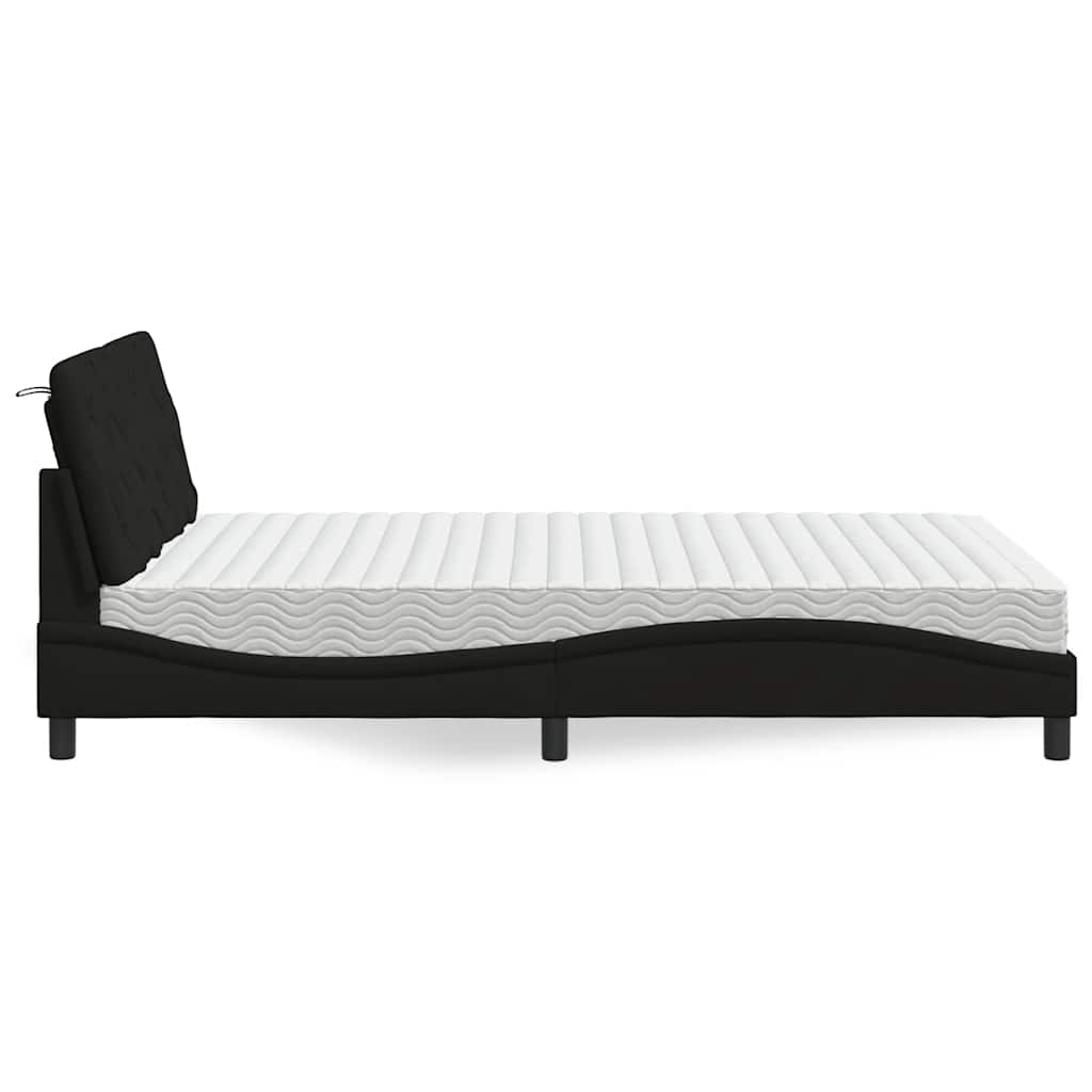 Lit avec matelas noir 140x200 cm tissu - XIOS