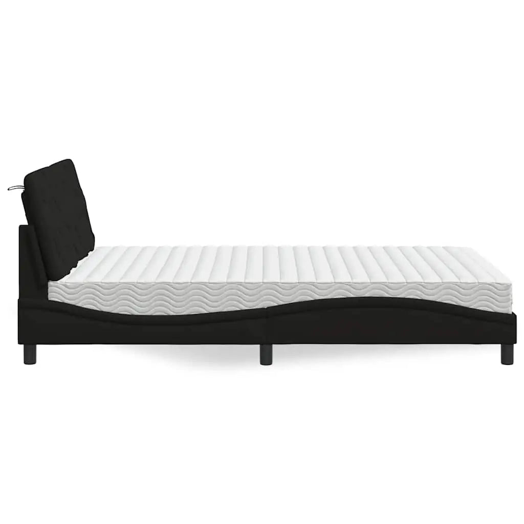 Lit avec matelas noir 140x200 cm tissu - XIOS