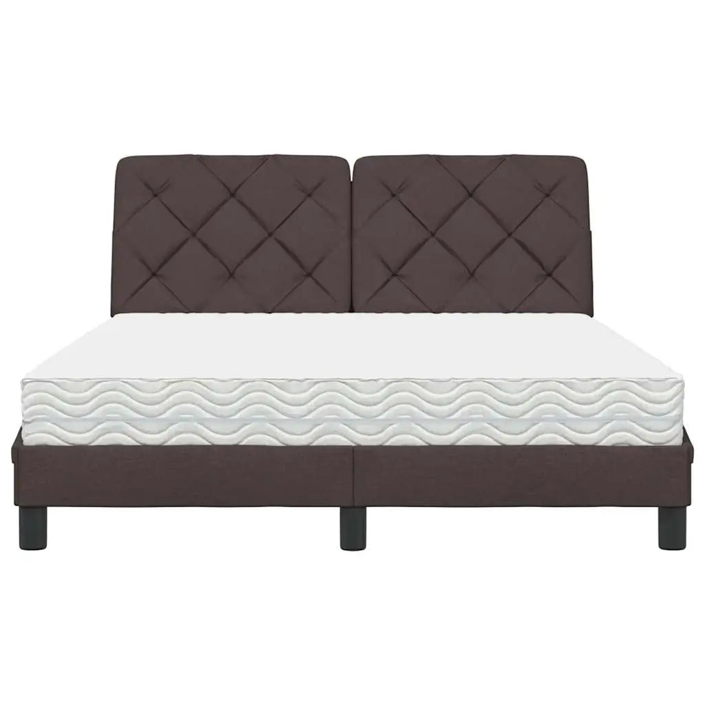 Lit avec matelas marron foncé 140x200 cm tissu - XIOS