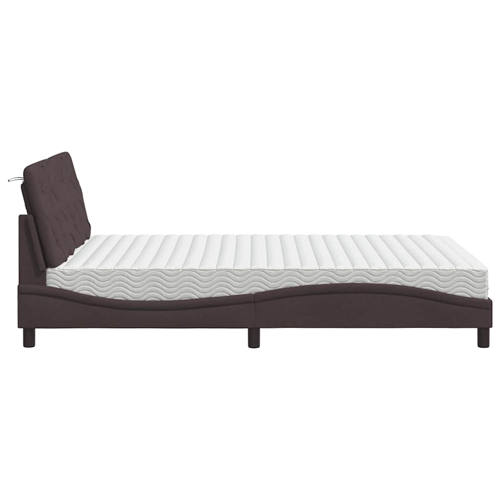 Lit avec matelas marron foncé 140x200 cm tissu - XIOS