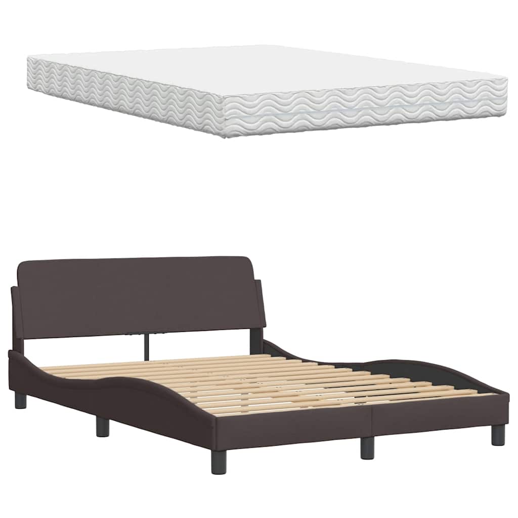 Lit avec matelas marron foncé 140x200 cm tissu - XIOS