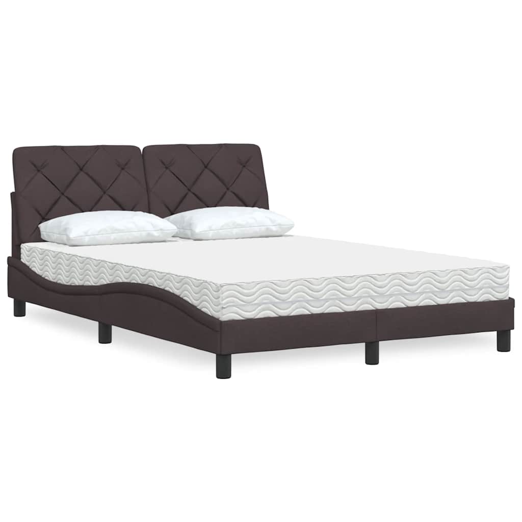 Lit avec matelas marron foncé 140x200 cm tissu - XIOS
