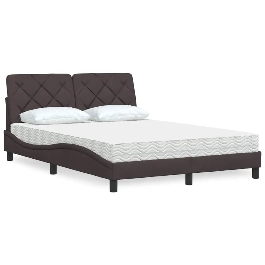 Lit avec matelas marron foncé 140x200 cm tissu - XIOS