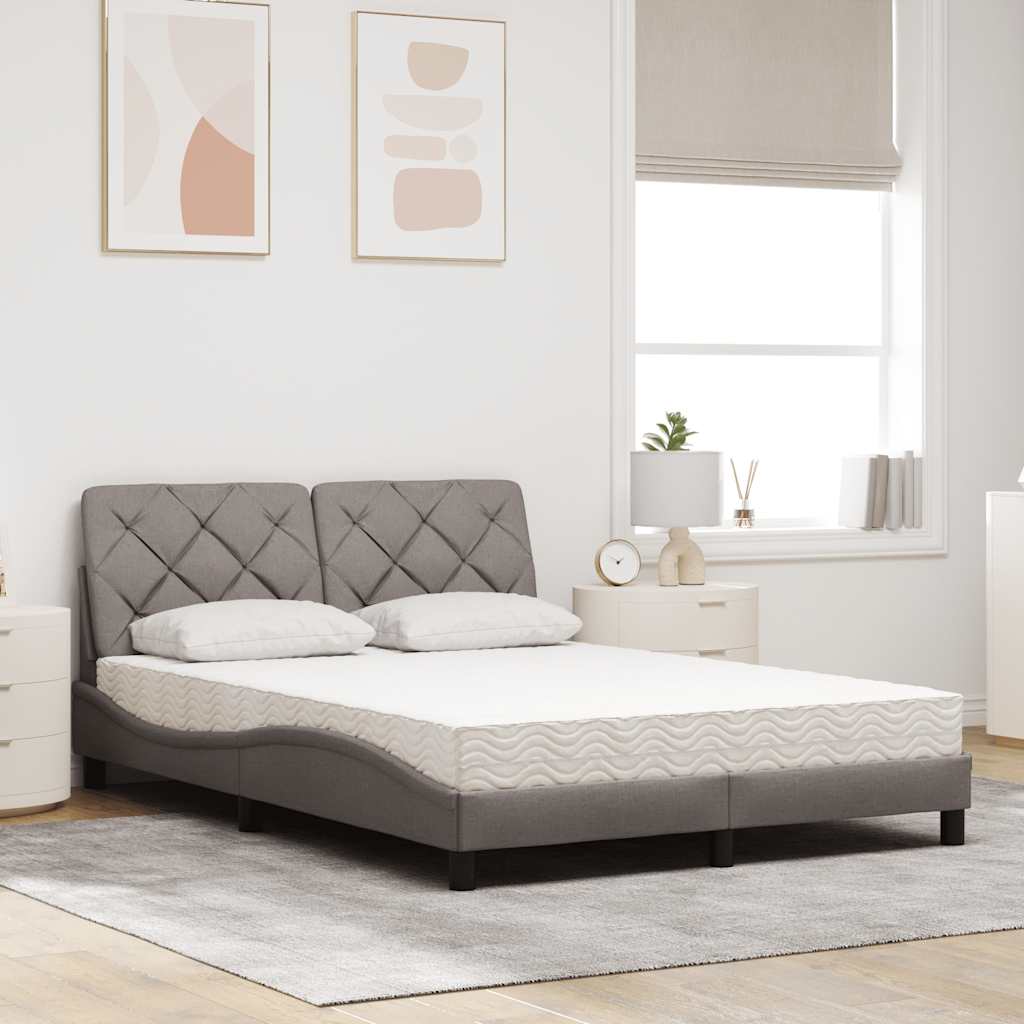 Lit avec matelas taupe 140x200 cm tissu - XIOS