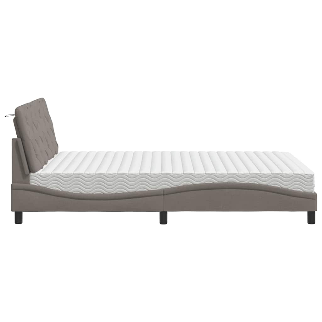 Lit avec matelas taupe 140x200 cm tissu - XIOS