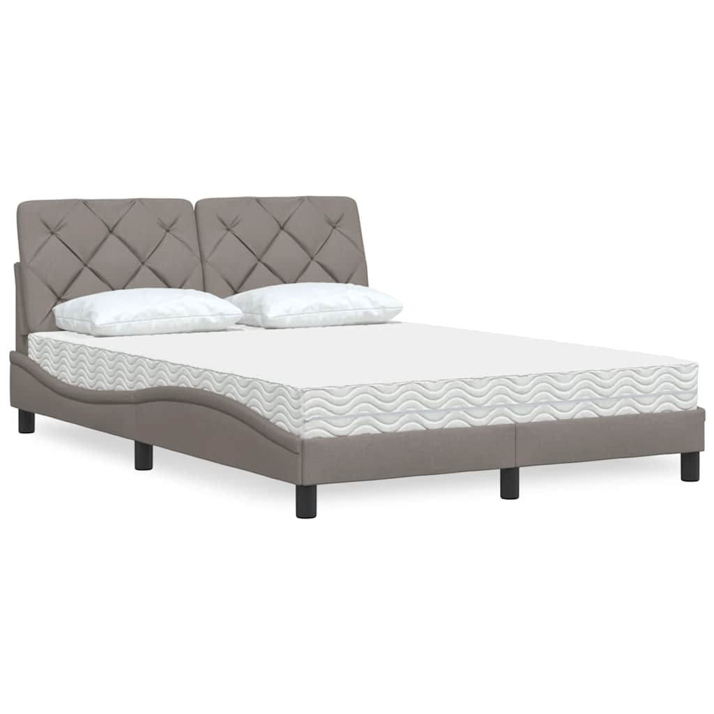 Lit avec matelas taupe 140x200 cm tissu - XIOS