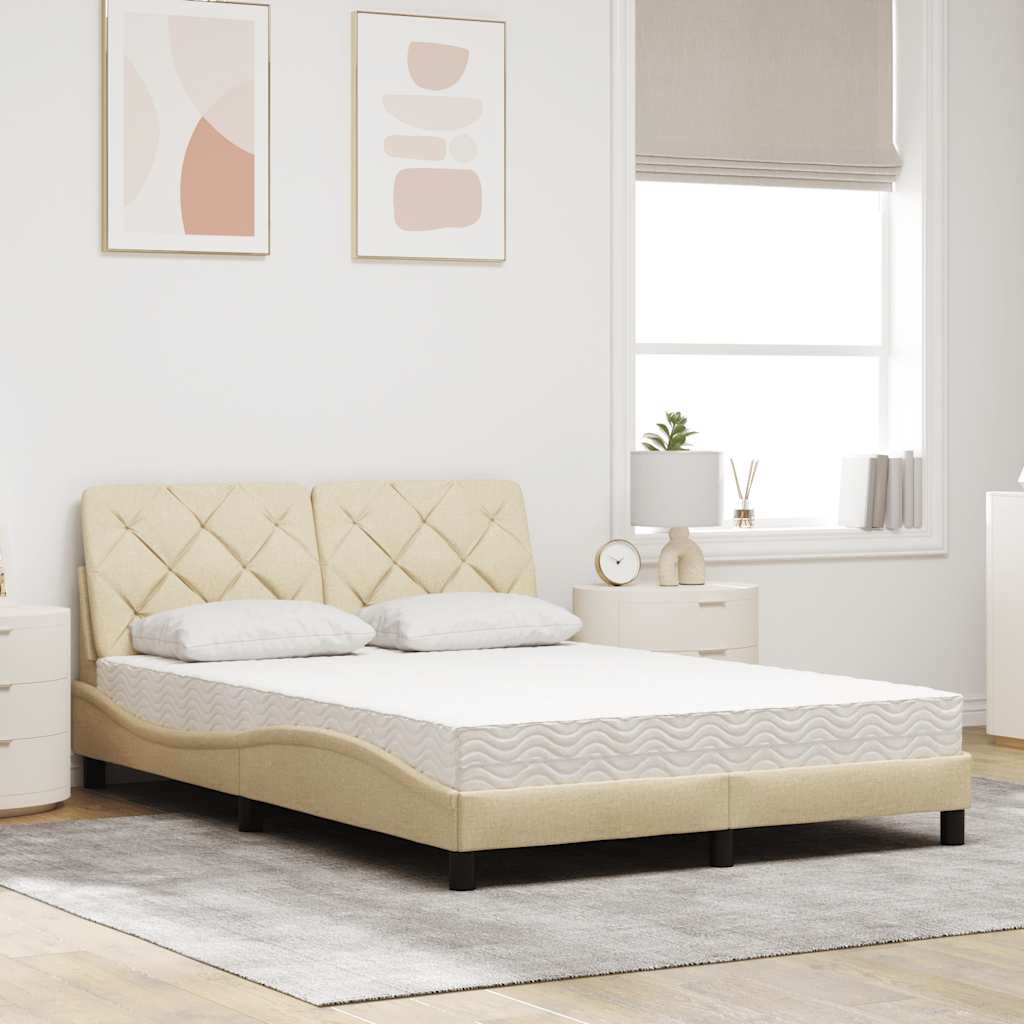 Lit avec matelas crème 140x200 cm tissu - XIOS