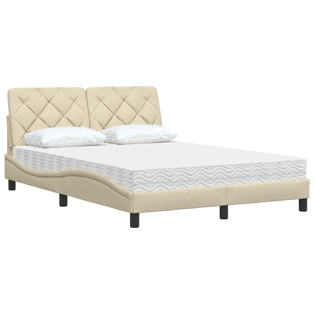 Lit avec matelas crème 140x200 cm tissu - XIOS