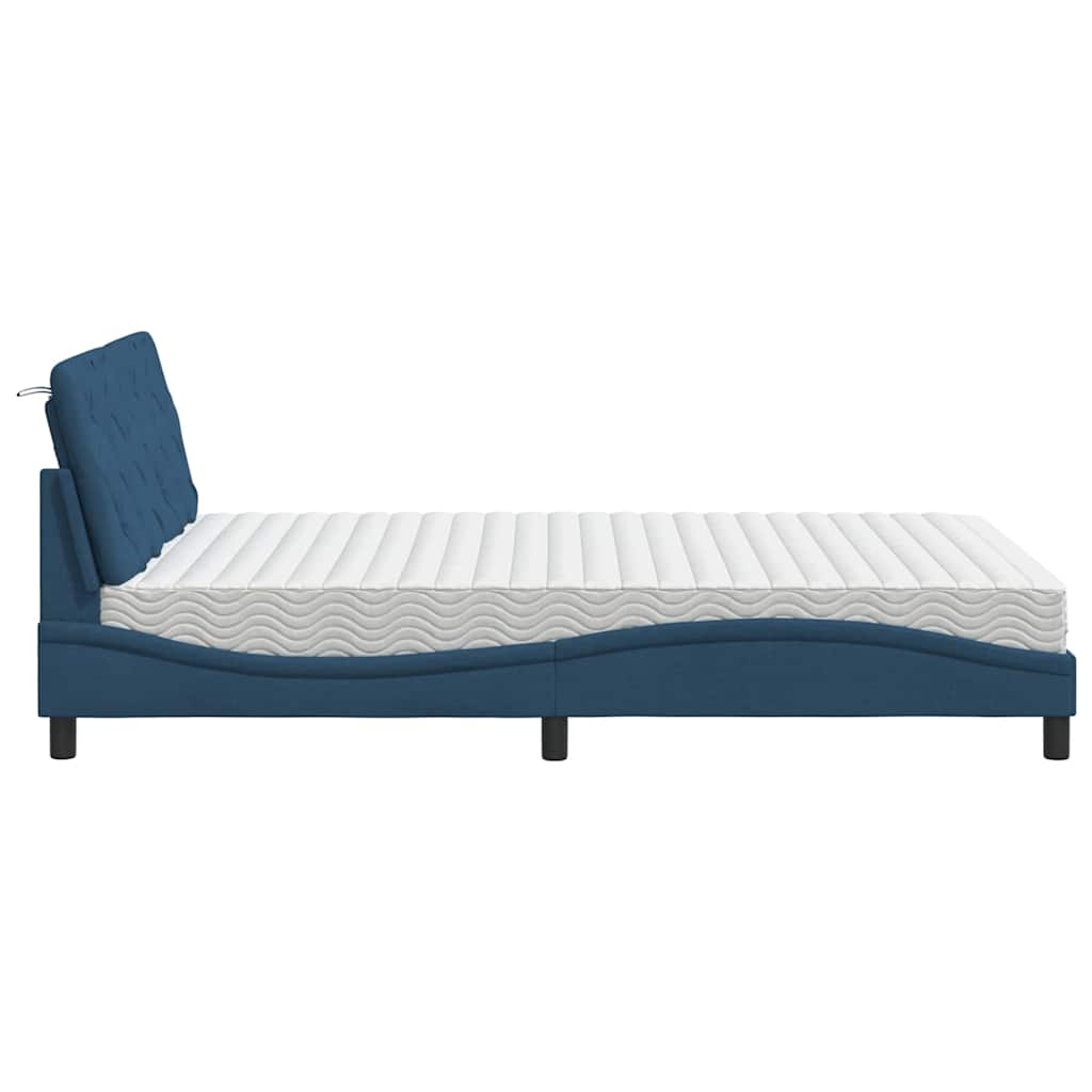 Lit avec matelas bleu 140x200 cm tissu - XIOS