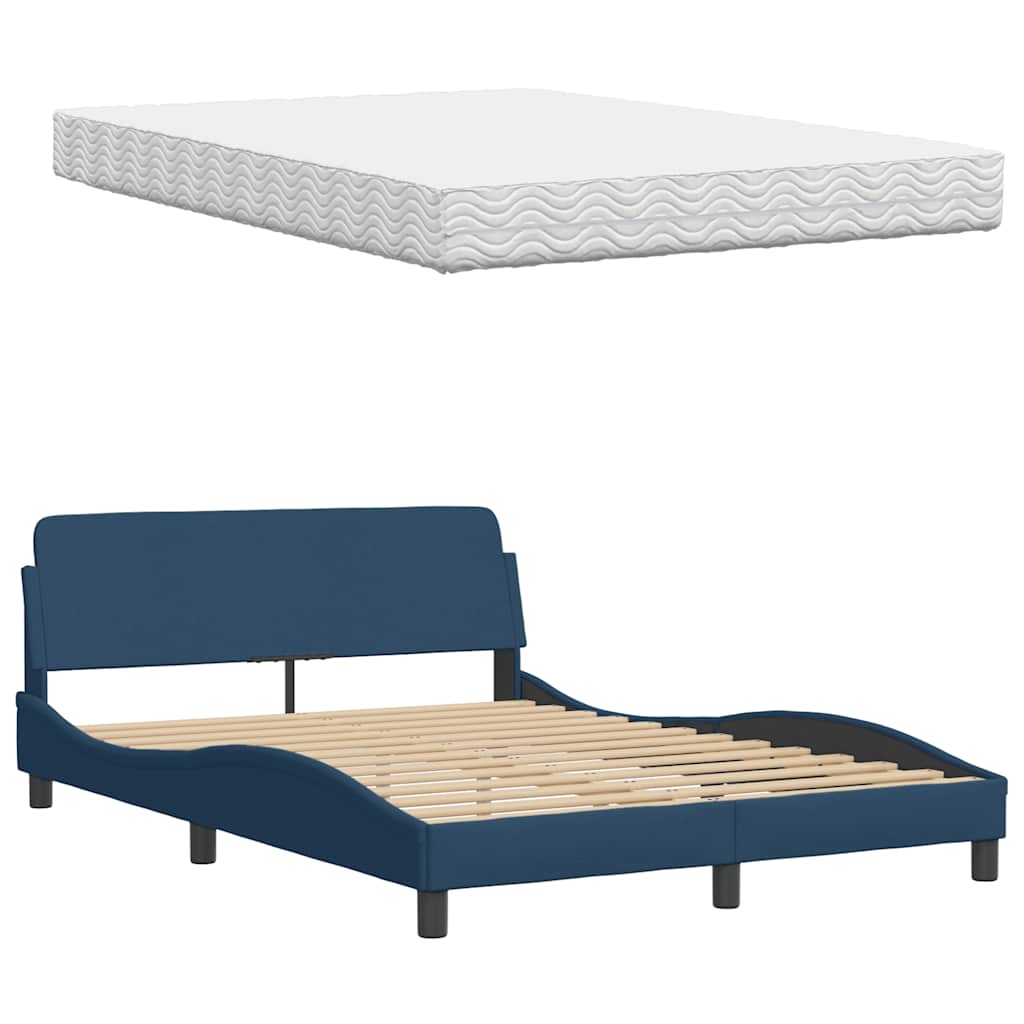Lit avec matelas bleu 140x200 cm tissu - XIOS