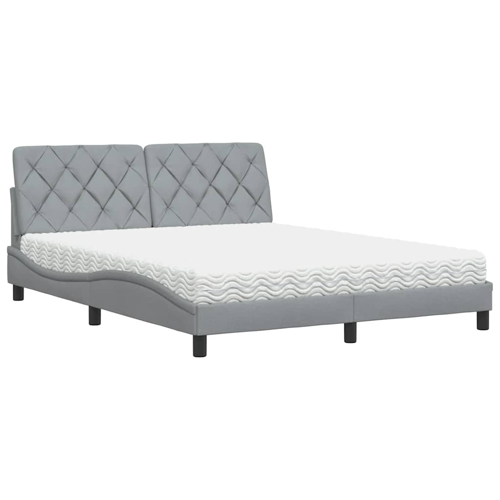 Lit avec matelas gris clair 160x200 cm tissu - XIOS