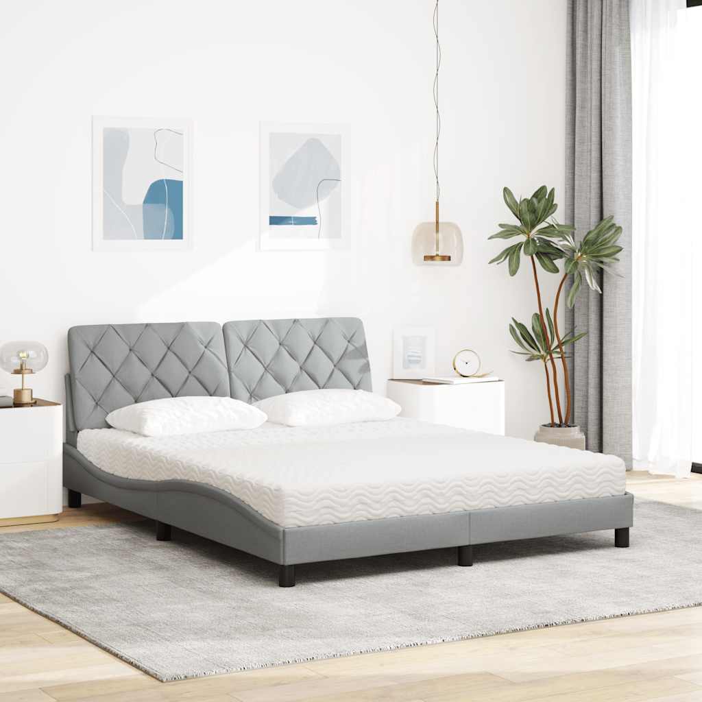 Lit avec matelas gris clair 160x200 cm tissu - XIOS